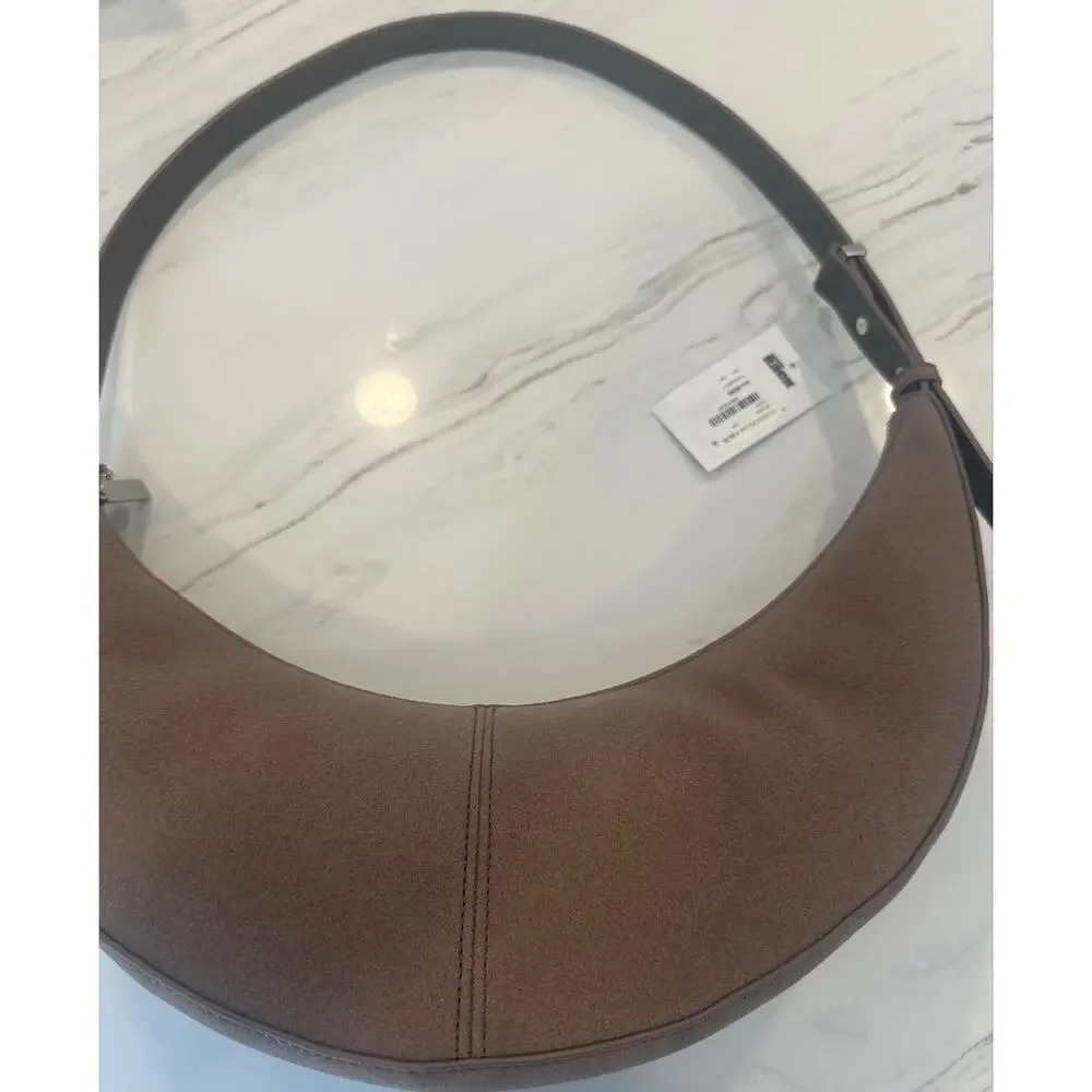 BCBG Skinny Crescent Shoulder Bag Taupe NWT Zip Top Adjustable Strap